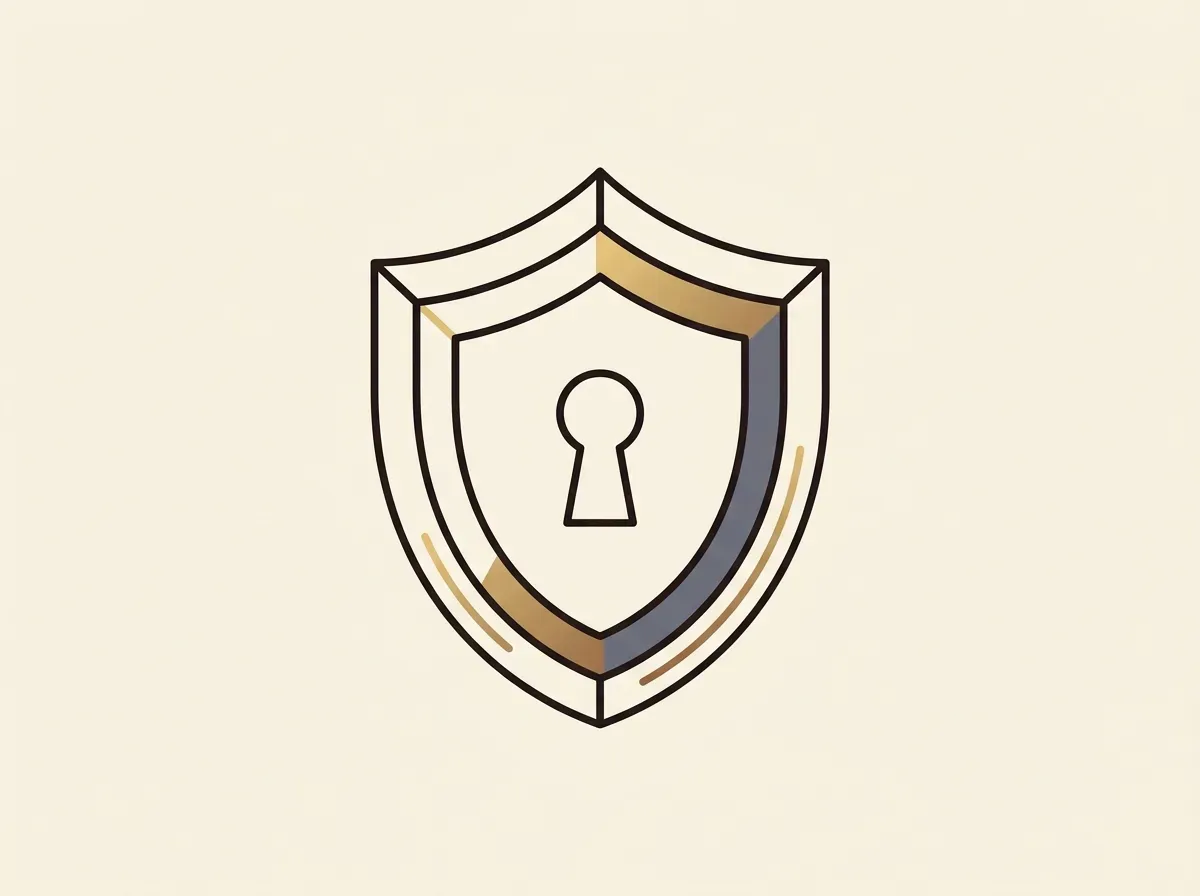 A simple illustration of a shield with a keyhole, symbolizing security and asset protection.