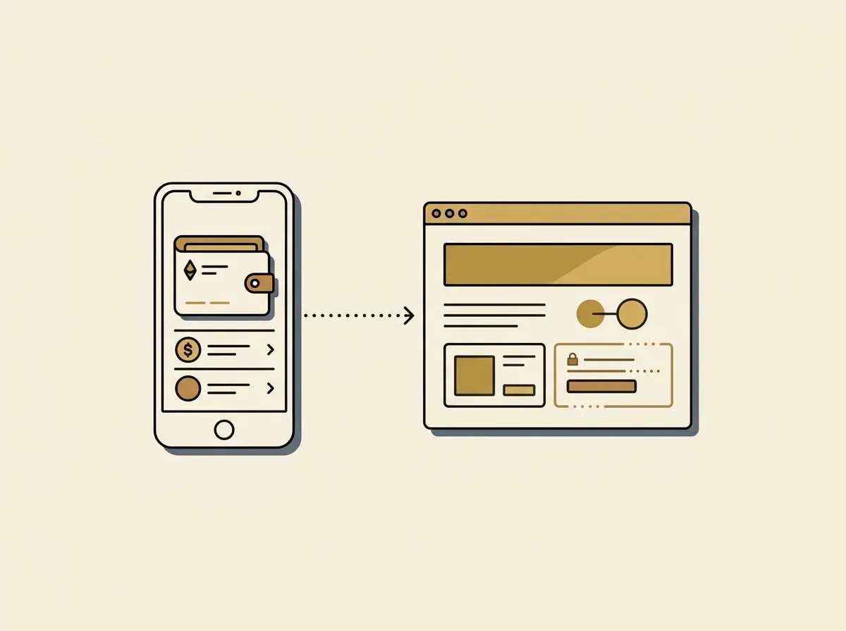 An illustration of a mobile wallet connecting to a desktop browser, symbolizing the process of linking a wallet to a dApp.