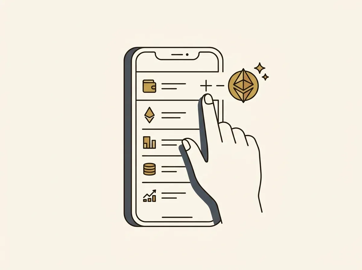 An illustration of a user adding a new custom token to their mobile wallet's asset list.