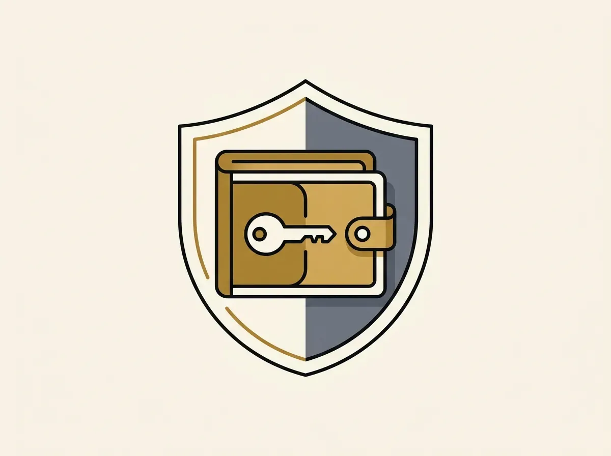 Illustration of a secure digital wallet with a key inside, symbolizing self-custody and control over assets.