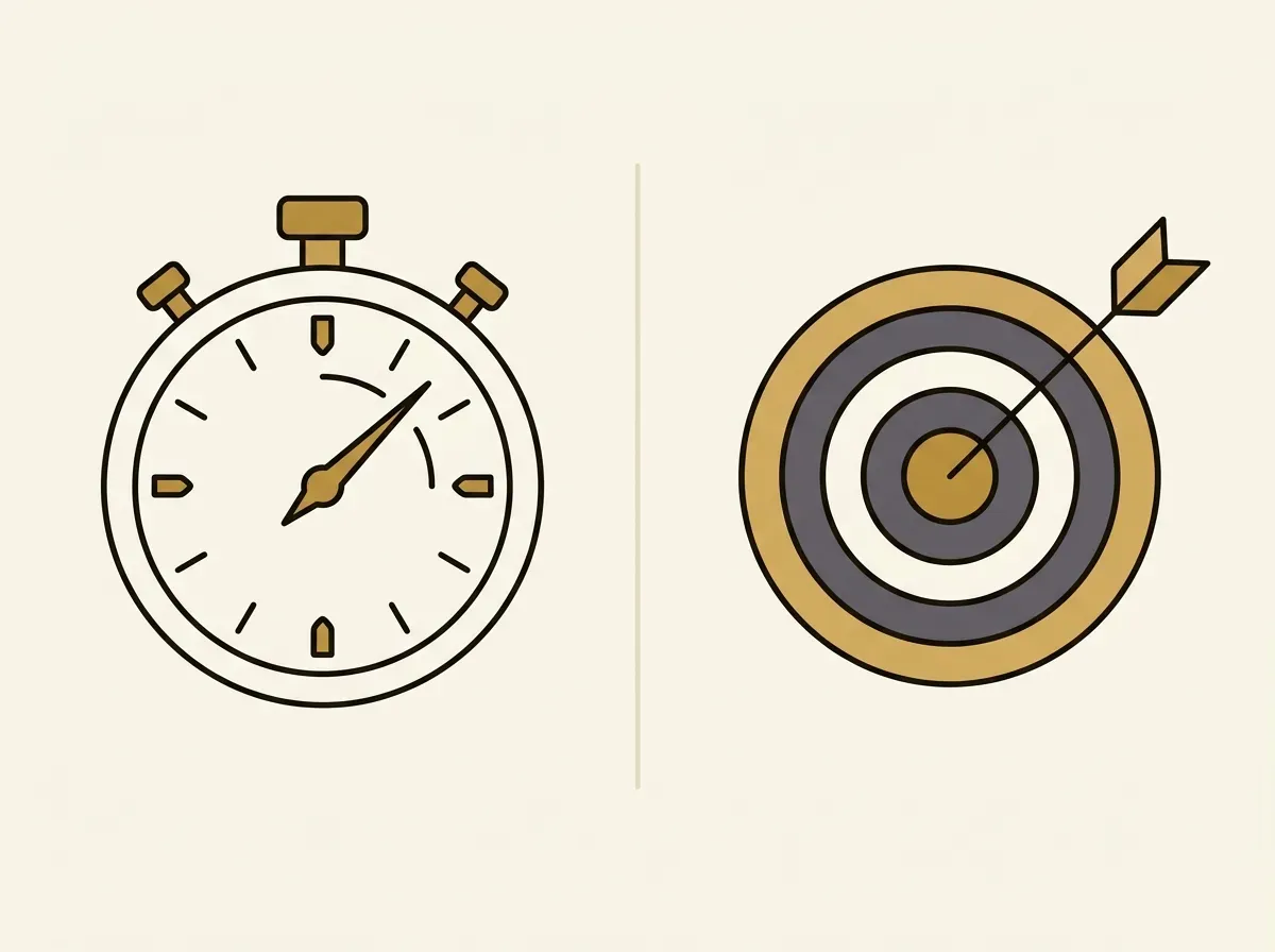 An illustration comparing a stopwatch (for market orders) and a target (for limit orders).