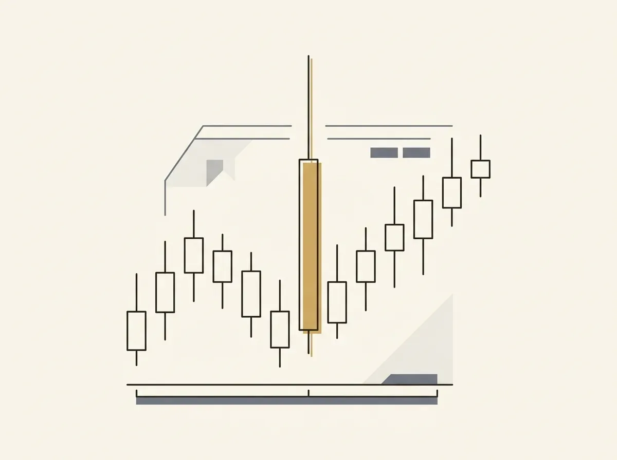A candlestick chart showing a single, manipulated candle spiking unnaturally high, representing an oracle exploit.