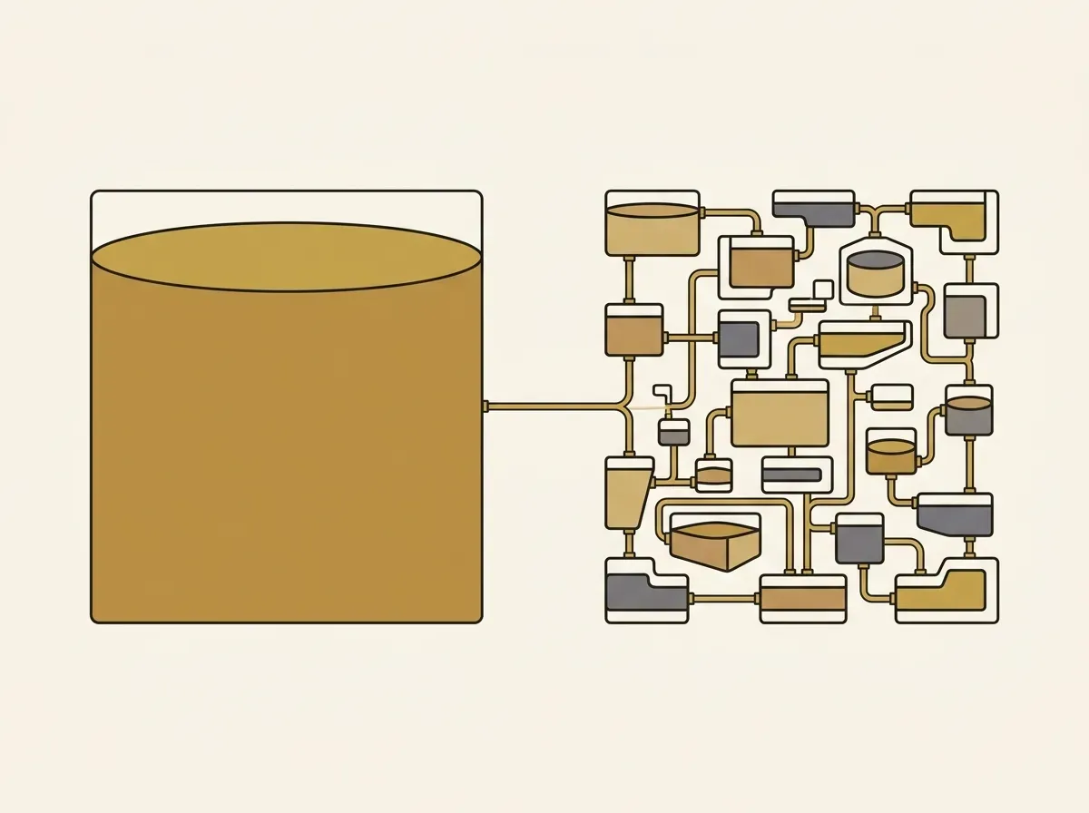 An illustration contrasting a single large pool of liquidity with multiple smaller, fragmented pools.