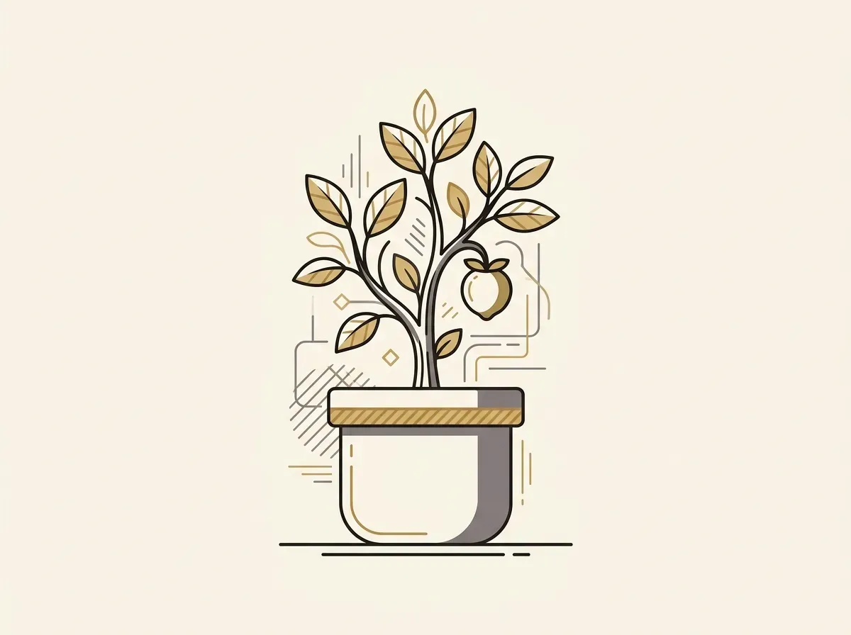 An illustration of a small potted plant with a budding fruit, symbolizing an unrealized investment gain.